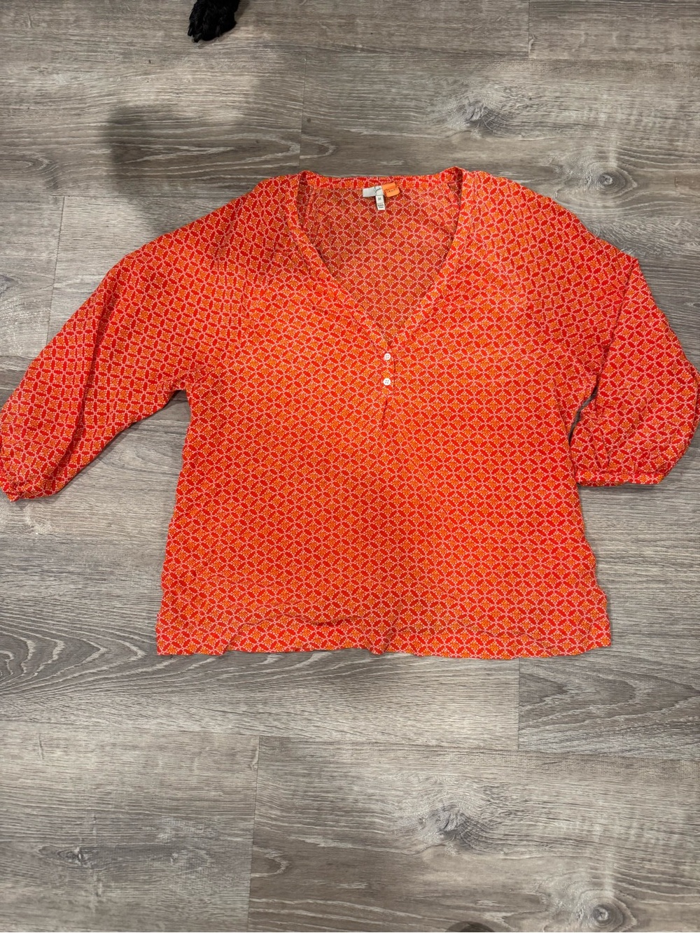 Joie Orange Geometric V-Neck Blouse